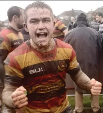  ??  ?? A delighted and muddy Ryan Feehily after Sligo’s win away to Blackrock on Saturday. Pic: Ross O’Boyle.