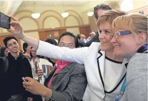  ??  ?? The First Minister addressed students at the prestigiou­s Stanford University in California.