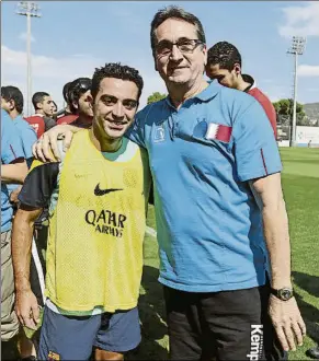  ?? FOTO: FC BARCELONA ?? Xavi Hernández y Valero Rivera, en 2013 Desde 2015 coinciden en Doha