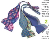  ??  ?? Bowties, such as these reversible bowties from Harry Rosen, are seen as a sleek
alternativ­e to neckties.