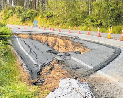  ?? Photo / Waka Kotahi ?? The closed section of SH23 known as the Raglan Deviation.