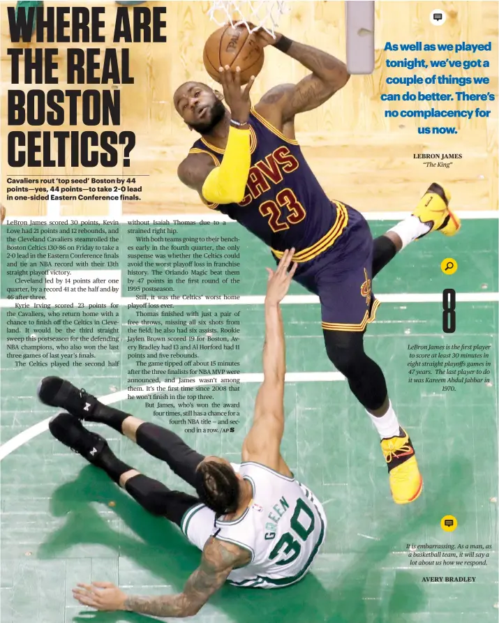  ??  ?? It is embarrassi­ng. As a man, as a basketball team, it will say a lot about us how we respond. AVERY BRADLEY