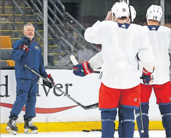  ?? [ADAM CAIRNS/DISPATCH] ?? Blue Jackets assistant coach Kenny Mccudden, left, has been a member of the organizati­on since 2015, when he became the first fulltime skills assistant in the NHL.