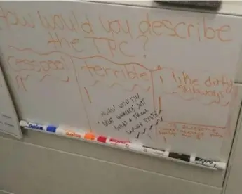  ?? TWITTER ?? A photo posted online Thursday shows a whiteboard disparagin­g the TTC at the offices of Metrolinx.