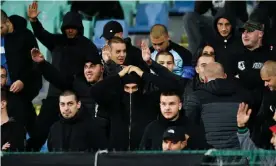  ??  ?? Bulgaria fans give Nazi salutes during the Euro football qualificat­ion match between Bulgaria and England last week. Photograph: Nikolay Doychinov/AFP