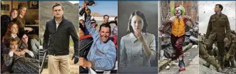 ?? SONY/SONY/20TH CENTURY FOX/NEON/WARNER BROS/UNIVERSAL PICTURES ?? This combinatio­n photo shows scenes from six Oscar nominated films, from left, “Little Women,” “Once Upon a Time… in Hollywood,” “Ford v. Ferrari,” “Parasite,” “Joker” and “1917.” The Oscars will be held on Sunday, Feb. 9.