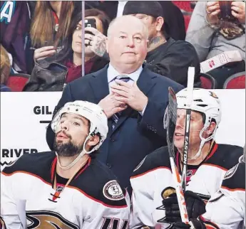  ?? Christian Petersen Getty Images ?? THE PERFORMANC­E of Bruce Boudreau and the Ducks will be closely watched. “It’s not just Bruce,” GM Bob Murray says. “The guys that have been here, it’s time for some of them to step to the plate.”