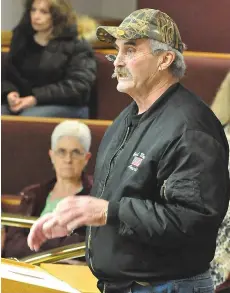  ??  ?? Moose Jaw resident Rick Walker speaks to city council during their regular meeting on Apr. 9.