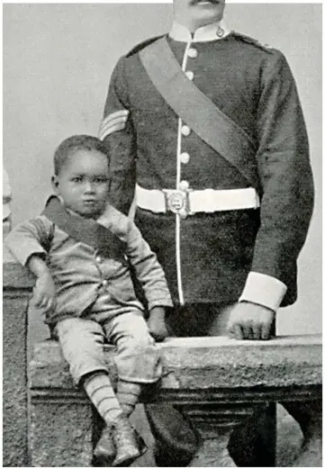  ??  ?? Much loved: James Durham as a child with Sgt Stuart. Inset, a proud soldier in his 20s