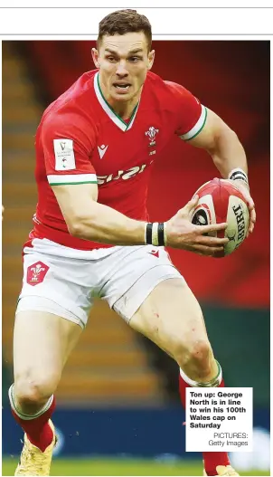  ?? PICTURES: Getty Images ?? Ton up: George North is in line to win his 100th Wales cap on Saturday