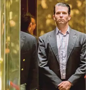  ?? BLOOMBERG PIC ?? Donald Trump Jr, the son of United States President Donald Trump, is running the Trump Organisati­on in his name, raising thorny ethical questions.