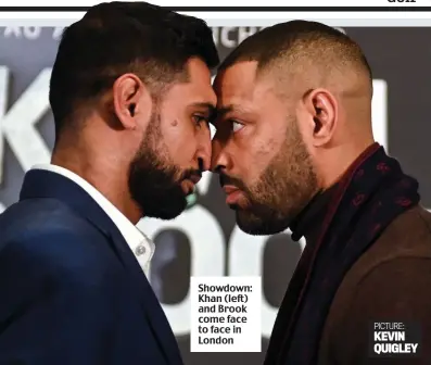  ?? ?? Showdown: Khan (left) and Brook come face to face in London
PICTURE: KEVIN QUIGLEY