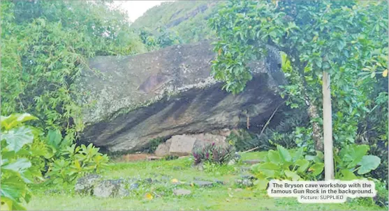  ?? Picture: SUPPLIED ?? The Bryson cave workshop with the famous Gun Rock in the background.