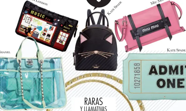  ??  ?? Miu Miu e ad Sp e at K Ven dula Lon don Chanel Kate Spade