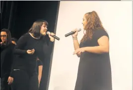  ?? STAFF PHOTOS BY JAMIE ANFENSON-COMEAU ?? La Plata High School juniors Bailey Latimer and Bella Aron rehearse for Saturday’s regional a capella quarterfin­als.