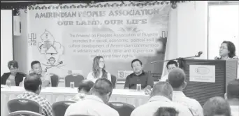  ??  ?? The Amerindian Peoples Associatio­n (APA) panel during the official launch of the land titling assessment report.