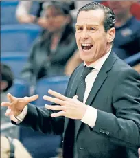  ?? AP ?? KEN YOU BELIEVE IT? Nets coach Kenny Atkinson reacts during Friday’s loss at New Orleans, a game his team seemingly had in hand with less than two minutes left.
