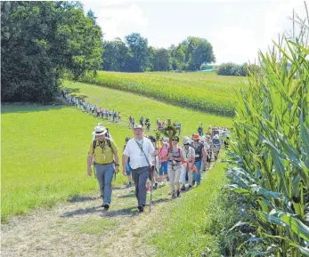  ?? FOTO: OP ?? Auf dem Oberschwäb­ischen Pilgerweg waren an Mariä Himmelfahr­t mehr als 120 Gläubige unterwegs.