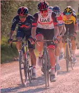  ?? BETTINI ?? Strade Bianche 2021
Mai così tanti big come alle Strade Bianche 2021: nella foto, Pogacar, Bernal, Van der Poel e Van Aert