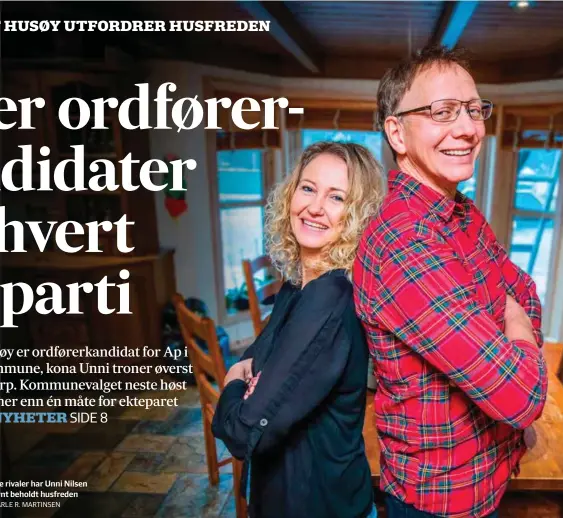  ?? Foto: Jarle r. Martinsen ?? Til tross for at de er politiske rivaler har Unni Nilsen Husøy og mannen Eivind Arnt beholdt husfreden hjemme i Audnedal.