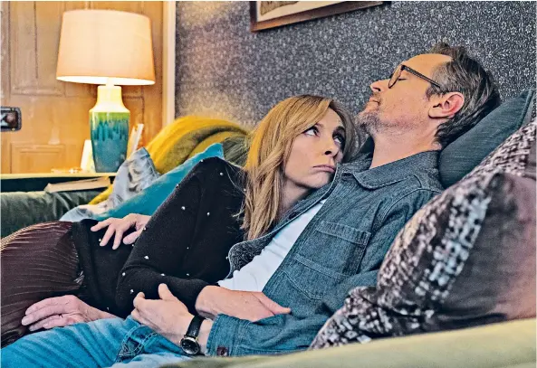  ??  ?? Testing times: Toni Collette and Steven Mackintosh in Wanderlust. Below, Louise Redknapp is said to have divorced Jamie over his ‘unreasonab­le behaviour’
