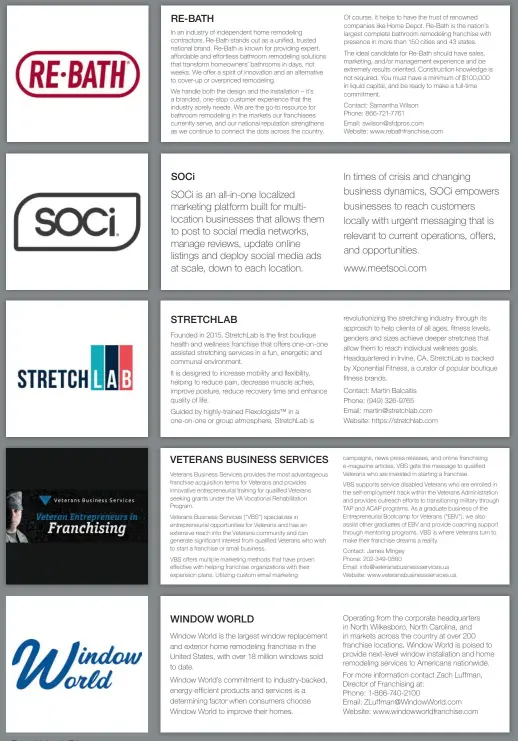  ?? SOCi is an all-in-one localized marketing platform built for multilocat­ion businesses that allows them to post to social media networks, manage reviews, update online listings and deploy social media ads at scale, down to each location. In times of crisis ?? Guided by highly-trained Flexologis­ts™ in a one-on-one or group atmosphere, StretchLab is
Contact: Martin Balcaitis Phone: (949) 326-9765 Email: martin@stretchlab.com Website: https://stretchlab.com