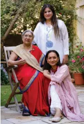  ?? Photos: Sneha Arora ?? Above, Hansaji Yogendra, centre, is still leading yoga classes aged 76; below, Yogendra, left, with The Yoga Institute colleagues