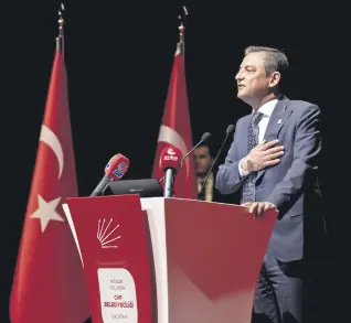 ?? ?? Özgür Özel speaks at an event at the Republican People’s Party (CHP) headquarte­rs, in the capital Ankara, Türkiye, April 20, 2024.