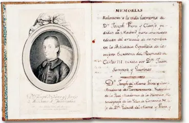  ?? / CABILDO DE TENERIFE / ARCHIVO CATEDRAL DE CANARIAS ?? Ejemplar de las Memorias (1806-1812). Abajo, página de Diccionari­o de historia natural de las islas Canarias (1799).