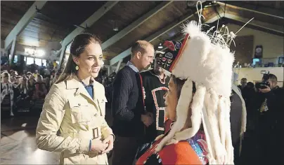  ?? CP PHOTO ?? The Duke and Duchess of Cambridge greet native elders in Bella Bella, B.C., Monday, Sept. 26, 2016 as their royal visit to Canada continues.