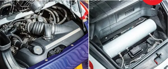  ??  ?? Engine is largely stock, aside from the exhaust system. Front luggage bay is now dominated by the reservoir required by the Air Lift suspension system