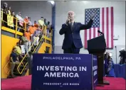  ?? EVAN VUCCI — THE ASSOCIATED PRESS ?? President Joe Biden speaks about his 2024 budget proposal at the Finishing Trades Institute in Philadelph­ia on Thursday.