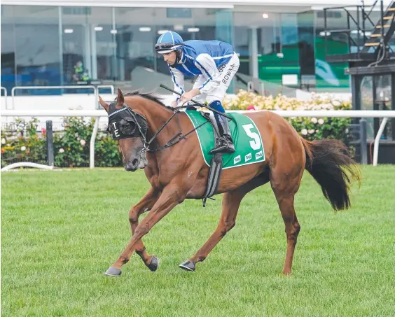  ??  ?? Vanna Girl, ridden by Hugh Bowman, is looking for a belated southern carnival win at Flemington.
Picture: Scott Barbour/Getty Images