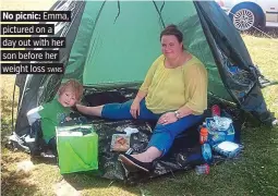  ?? SWNS ?? No picnic: Emma, pictured on a day out with her son before her weight loss