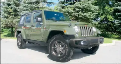  ??  ?? To celebrate 75 years of production, every Jeep in the 2016 model lineup gets a special trim — the model shown being the 2006 Jeep Wrangler Unlimited Sahara 75th Anniversar­y 4X4.