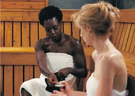  ?? 20TH CENTURY FOX ?? Oscar-winning actress Viola Davis, left, seen in the new movie Widows with her co-star Elizabeth Debicki, says she decided to become an actress after seeing Cicely Tyson in The Autobiogra­phy of Miss Jane Pittman, a TV movie that aired in 1974.