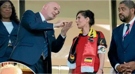  ?? GETTY ?? Above: Belgium’s Foreign Minister Hadja Lahbib confrontin­g Fifa President Gianni Infantino while wearing a One Love armband during her country’s match against Canada. Left: Otago University professor and sport in society and culture expert Steve Jackson.