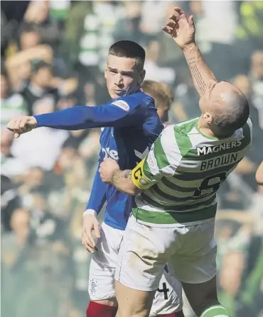  ??  ?? 0 Rangers’ Ryan Kent has received a notice of complaint for lashing out at Celtic captain Scott Brown.