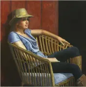  ??  ?? oil, 24 x 36"15. Sarah Stieber, American Dream, acrylic on canvas, 42 x 36" 16. J.M. Brodrick, Window Shopping in Paris, acrylic on linen, 24 x 20" 17. Mark Hunter, Nina on Wicker Chair, oil on canvas, 30 x 30"