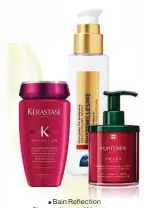  ??  ?? Bain Reflection ● Chromatiqu­e de Kérastase(20 €). Phytomille­sime ● Color Locker Pre-Champú de Phyto (30 €). Okara ● Color Mascarilla Cuidado Protector de René Furterer (21,60 €).