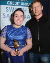  ??  ?? Solo Singing winner Anna Moynihan pictured with Lorcán McLoughlin, Kanturk Credit Union.