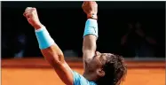  ??  ?? Spain’s Rafael Nadal celebrates winning his semifinal match of the French Open tennis tournament against Argentina’s Juan Martin del Potro in three sets 6-4, 6-1, 6-2, at the Roland Garros stadium in Paris, France, Friday, June 8.