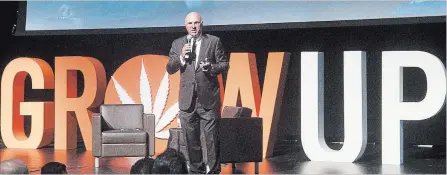  ?? BOB TYMCZYSZYN
THE ST. CATHARINES STANDARD ?? Investor and TV personalit­y Kevin O'Leary gives keynote speech at the Grow Up Cannabis Conference &amp; Expo at the ScotiaBank Convention Centre.