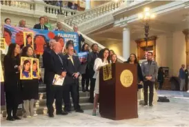  ?? GEORGIA PUBLIC BROADCASTI­NG ?? Rep. Michelle Au, D-Johns Creek, speaks at the Georgia State Capitol on Thursday, two years after six Asian women and two others were shot and killed in spa shootings in 2021.