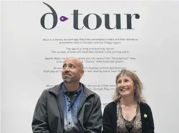  ?? PHOTO: GREGOR RICHARDSON ?? Fact and anecdote. . . dtour app project director Dr David Ciccoricco and Dunedin City of Literature director Nicky Page relax at Otago Museum last week.