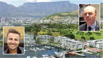  ??  ?? Kapstadt gilt als ein Wirtschaft­szentrum in Südafrika, auch Red Bull hat dort seine Landeszent­rale, weiß WKOMann Johannes Brunner ( re. o.). Winzer Leo Hillinger ( li. u.) kooperiert mit einem Weingut nahe der Stadt.