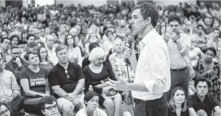  ?? Brett Coomer / Houston Chronicle ?? Texas U.S. Rep. Beto O’Rourke speaks to supporters during a campaign stop this past April in his bid to unseat Rep. Ted Cruz.