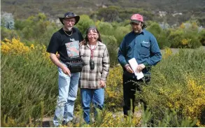  ??  ?? Eddy and Donna Wajon at their Chingarrup Sanctuary, the first private property to be included in Gondwana Link, with Greening Australia’s Barry Heydenrych who worked with them to revegetate cleared portions of the property.