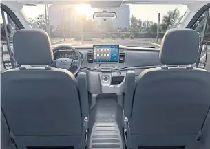  ?? TRIBUNE NEWS SERVICE ?? The interior of Ford’s 2022 E-Transit van. The company has unveiled an electric version of its Transit model, the ubiquitous airport shuttle and van that is the top seller of its kind in the