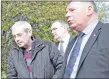  ??  ?? Hugh Carmichael, left, lobbies councillor­s Jim Lynch and Roddy McCuish.